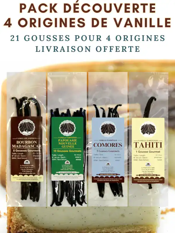 Offre Gousse de Vanille 4 origines Bourbon Madagascar Tahiti Papouasie nouvelle guinée Comorres